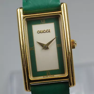 Vintage Near MINT New Battery Gucci 2600L Women's Quartz Watch Green Gold Japan • $249