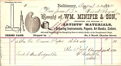 William Minifie Baltimore MD 1890 Billhead Artist Supplies Drawing Instruments • $16.14