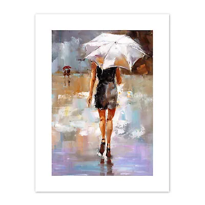 £12.99 • Buy Woman With Umbrella City  Print Canvas Premium Wall Decor Poster