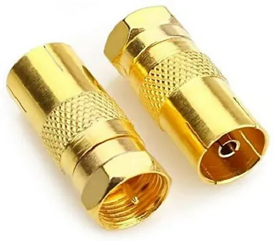 ASCL 4 X Gold Coax Socket Female F Plug Male Adaptor TV Satellite Aerial Cable • £3.99