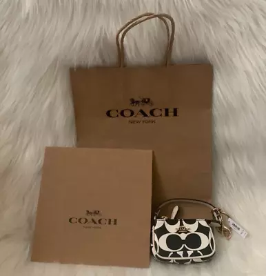 COACH MINI Nolita Bag Charm Key Ring In Black/White NWTs Incl. Gift Packaging • $65