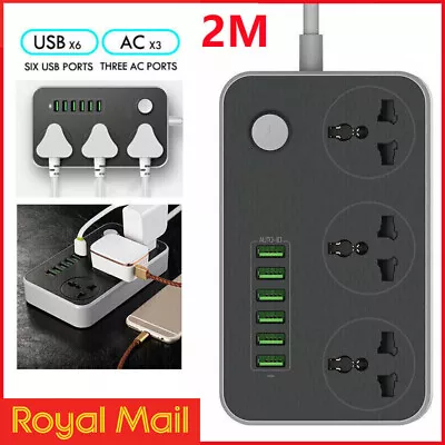 £14.99 • Buy Extension Lead With 6 USB Cable Electric Plug Socket UK Mains Power 3 Gang Way