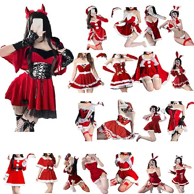 Womens Costume Mrs Santa Dress Club Christmas Lingerie Sexy Dresses V-Neck Set • £11.99