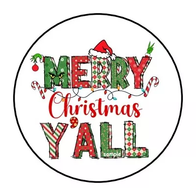 30 Merry Christmas Y'all Envelope Seals Labels Stickers 1.5  Round Holidays • $2.64