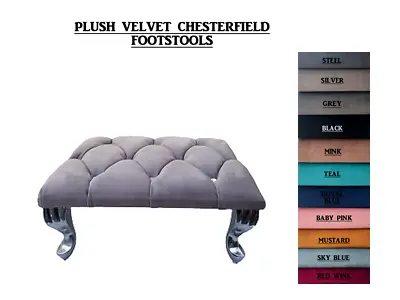 Chesterfield Footstool Plush Velvet Diamante Queen Anne Style Legs 12 Colours • £39.95