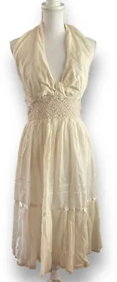 Vintage 60’s 70’s Cotton Gauze Lace Boho Hippie Peasant Maxi Dress Small • $81