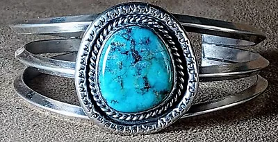 Vintage Navajo Native American ** Sterling Silver Bisbee Turquoise Cuff Bracelet • $252