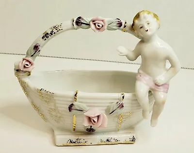 Vintage Ucagco Porcelain Baby Figurine Basket Hand-Painted In Japan 4.25  • $16.50