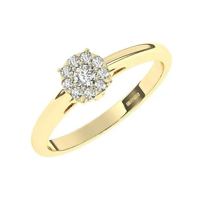 9K Yellow Gold 100% Natural Round Cut Diamond Half Eternity Solitaire Ring • £309.92