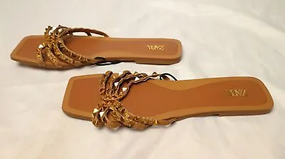 $29.99 • Buy Zara Women's Slip On Studded Strap Flat Sandals CB7 Brown Size US:11 UK:9