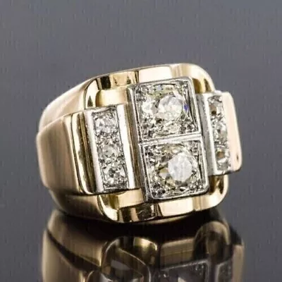 2Ct Round Lab Created Diamond Men's Wedding Pinky Ring 14K Yellow Gold Plated • $137.49