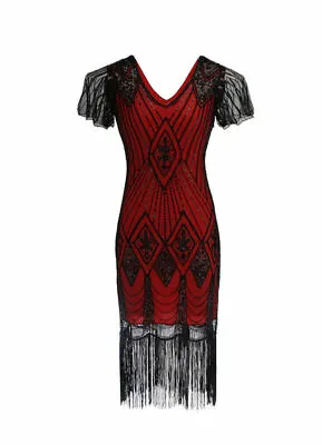 1920s Vintage Inspired Gatsby Charleston Sequins Fringed Flapper Dress Plus Size • £26.39