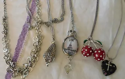 Pendants Chains Necklaces LOT Crystal Cherries Paris France Crown Murano Glass • $8