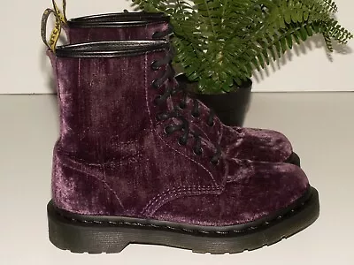 Dr. Martens 1460 CASTEL Crushed Velvet Purple Boots 8-eyelet UK 4 EU 37 US 6 • £69