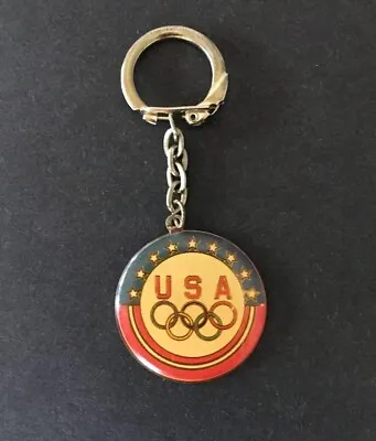 Vintage Keychain USA OLYMPICS Key Ring Metal & Enamel Fob Olympic Rings Logo • $8.95