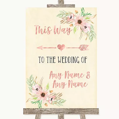 £64.95 • Buy Blush Peach Floral This Way Arrow Left Personalised Wedding Sign