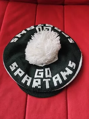 Vintage Original 80s Michigan State Spartans Pom-pom Winter Hat Visor • $19.99