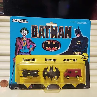 Ertl 1989 Vintage Batman Micro Size Set BATMOBILE BATWING + JOKER VAN Sealed MOC • $12.99