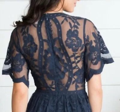 Honey Punch Lace Romper  Dress  Womens Size Small Navy Blue • $35