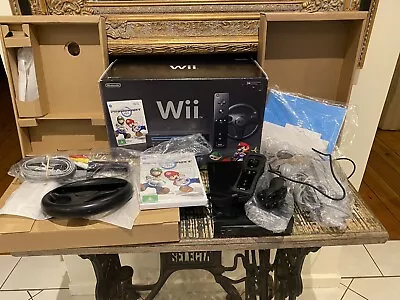 Wii Black Mario Kart Console Bundle Short Box Nintendo Wii • $210