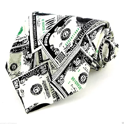 American Bills Men's Necktie Paper Money Banker Finance Banking White Neck Tie  • $10.95