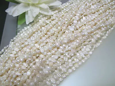 3 Loose Strands Vintage Freshwater Biwa Pearl White Side Drilled Flat Oval 4-7mm • $24.99