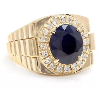 2.15ctw Oval Natural Sapphire & Real Diamond Men's Ring Solid 10k Yellow Gold • $1109.99