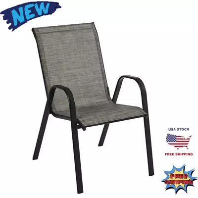 Lounge Sling Chair Stacking Weather Resistant Patio Garden Outdoor Steel Grey US • $23.62