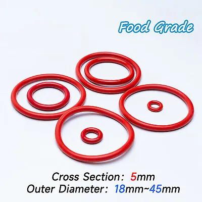 £2.22 • Buy 10Pcs Food Grade Red Silicone Rubber O Rings 5mm Cross Section 18mm - 45mm OD