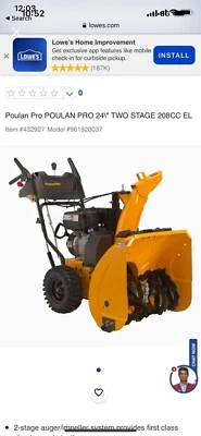 $675 • Buy Poulan Pro Snow Blower 24 Two Stage20 CC EL