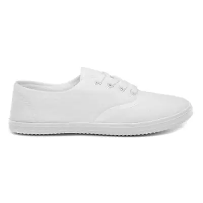 Womens Canvas White Adults Ladies Lace Up Shoes Size UK 3456789 • £6.99