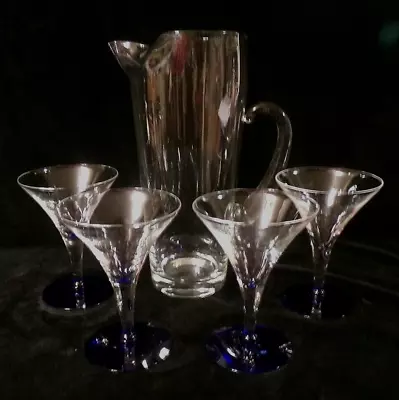 5 PC GLASS MARTINI SERVING SET - PITCHER And FOUR (4) GLASSES • $24.99