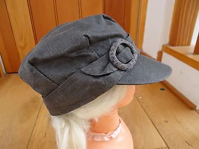 £9.99 • Buy Monsoon Accessorize Grey Linen X Buckle Detail Baker Boy Peaked Hat Cap New
