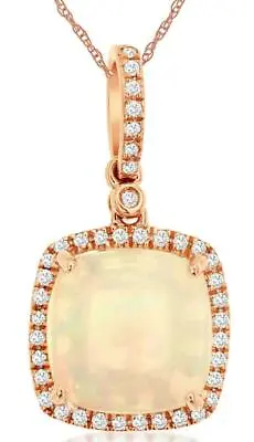 2.76ct Diamond & Aaa Opal 14kt Rose Gold 3d Cushion Square Halo Floating Pendant • $1799.28