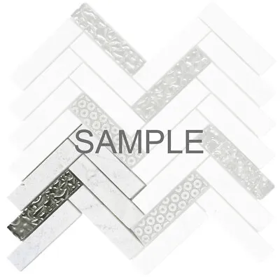 Raw White Carrara Marble Stone Mosaic Tile Herringbone Pattern Backsplash • $2.99