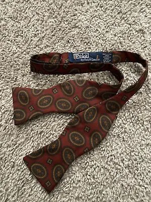 Vintage Polo By Ralph Lauren 100% Silk Bow Tie Red Adjustable • $24.99