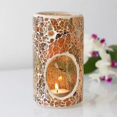 Tea Light Candle Holders Mirrored Crackle Glass Oil Burner Wax Melt Warmer Gift • £17.99