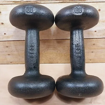 Vintage BFCO Cast Iron Dumbbells 10 Lbs Set (20 Lbs Total) Weights Gym Training • $49.99