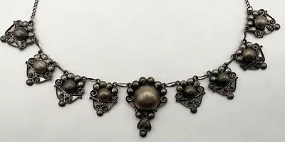 Vintage Sterling Silver Mexico Link Panel Scrolls Floral Design Necklace • $99.95