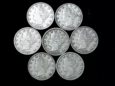 Lot Of 7x 1883 5c Liberty Head V Nickels Without Cents - VF/XF • $32.01