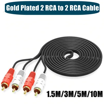 Gold Plated 2 RCA To 2 RCA Male To Male AV Phono Stereo Audio Cable Cord • $15.99