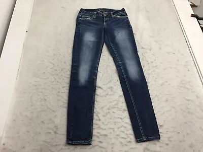 Vanity Jeans Womens 29W/33L Straight Blue Faded Dark Wash Flap Pockets • $14.39