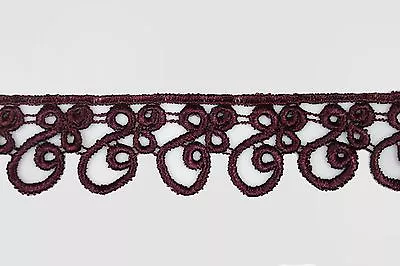 5/8  To 5-1/8  Wide Eggplant Floral Embroidered Venice Lace Guipure Trim By Yard • $9.99