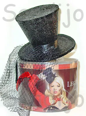 Black Glitter Mini Top Hat With Veil Style 2063 Adult Women's One Size • $9.99