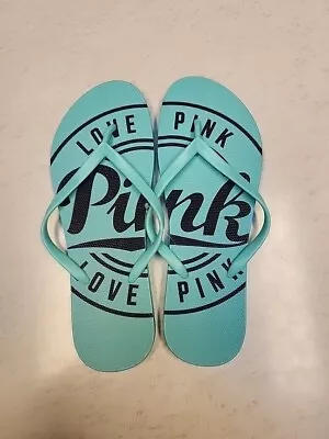 NEW Victoria's Secret LOVE PINK Teal/ Black Flip Flops - Size Large • $19.99