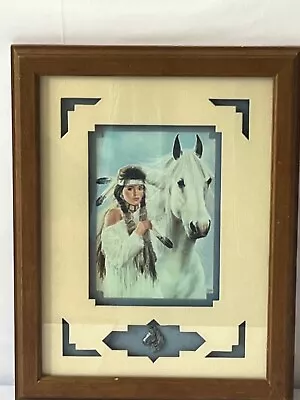 Vintage Maija Signed Painting Print Framed Indian Woman With Horse 11”x14” • $129