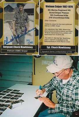 Chuck Mawhinney Vietnam Sniper USMC 103 Kills 216 Unconfirmed Kills SIGNED CARD • $187.50