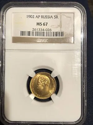 1902 5 ROUBLES NGC MS 67 Gold Russia • $759