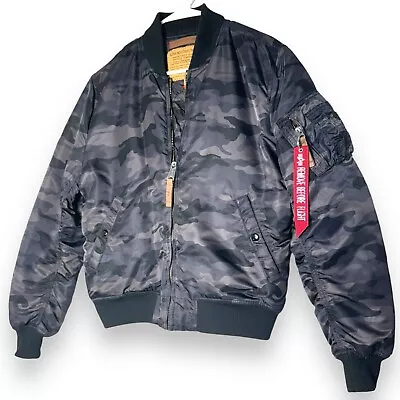 Alpha Industries Inc. Black Camoflauge Bomber Jacket US Military Men M Air Force • $91.55