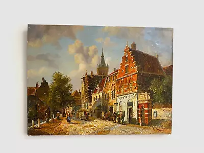 ANTIQUE OIL PAINTING EUROPEAN SCHOOL On BOARD / DUTCH STREET / ARCHITECTURE RARE • £1927.56